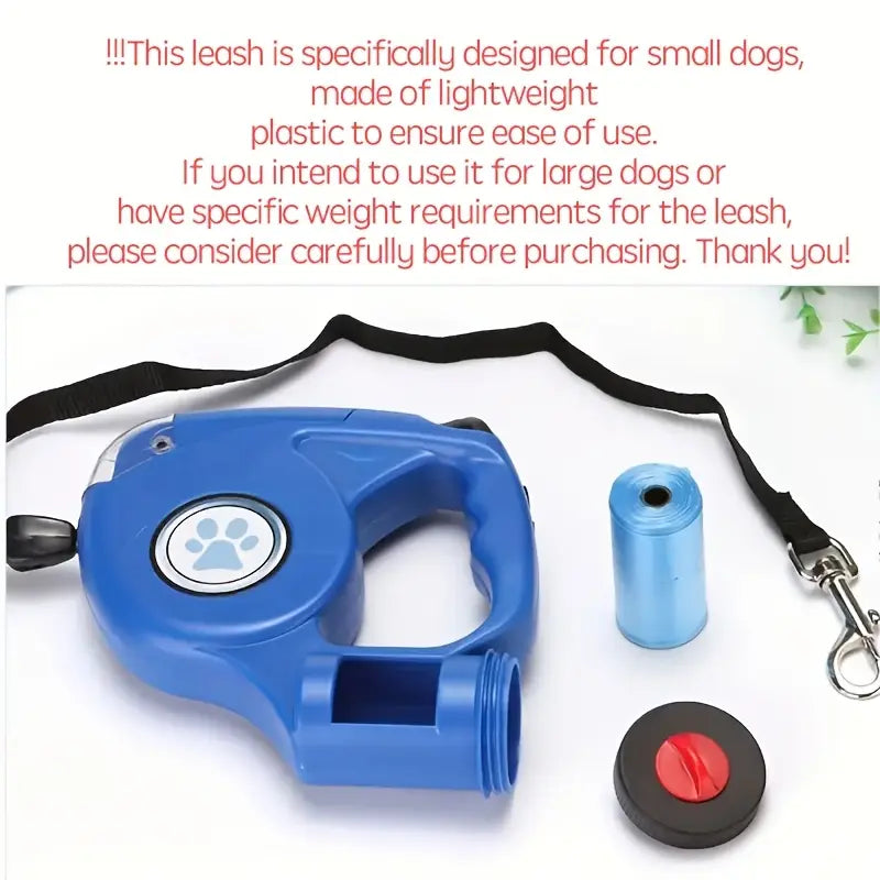 1Pc retractable dog leash with small garbage plastic bag and night light