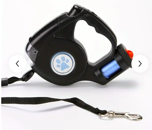 1Pc retractable dog leash with small garbage plastic bag and night light