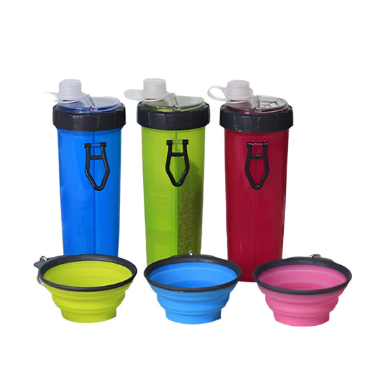 Pet Food Container 2-in-1 with Collapsible Dog Bowls