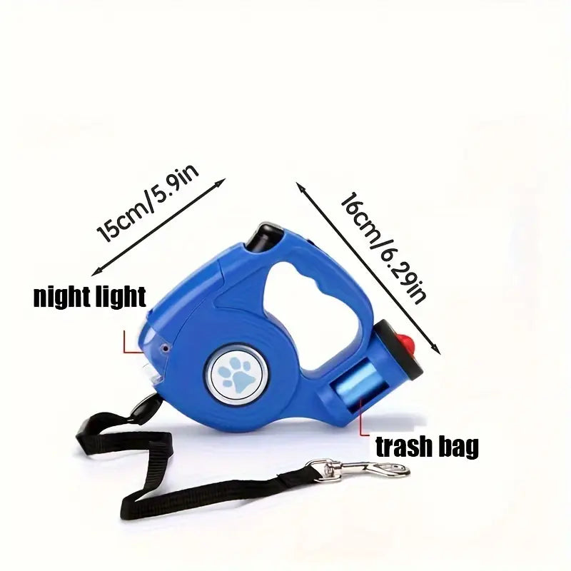 1Pc retractable dog leash with small garbage plastic bag and night light
