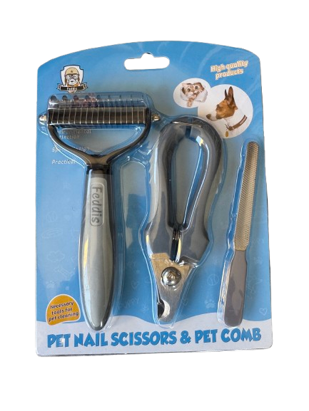2-in-1 Pet Grooming Kit — Dematting Comb & Nail Clipper Set