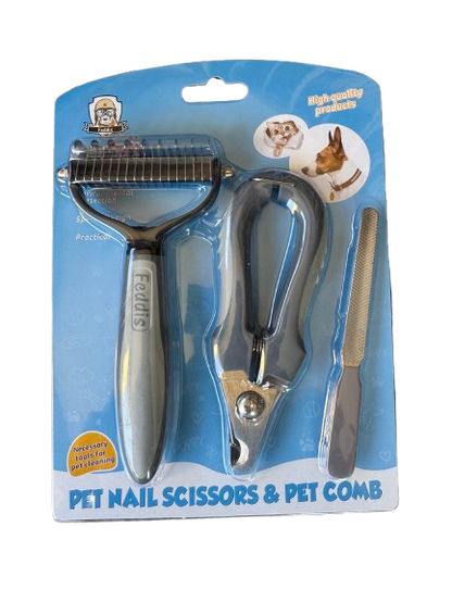 2-in-1 Pet Grooming Kit — Dematting Comb & Nail Clipper Set