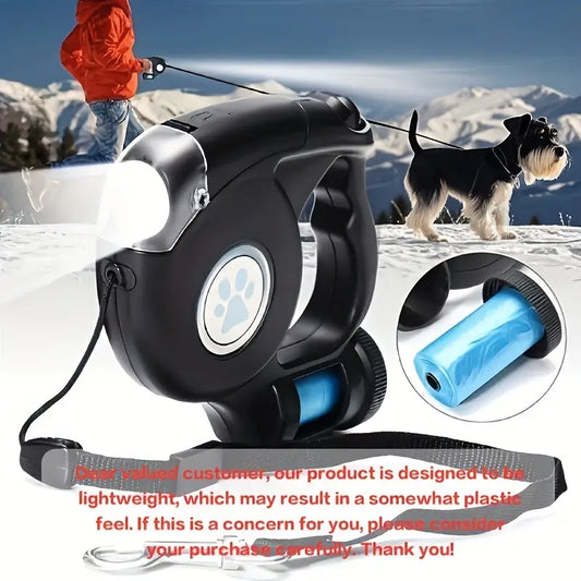 1Pc retractable dog leash with small garbage plastic bag and night light